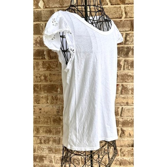 Kate Spade White Eyelet Mixed Media Tee Top Large Cotton Flutter Sleeves… - Picture 4 of 8